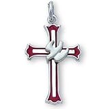 Sterling Silver with Red Inlay Dove Cross and 18-inch Chain