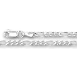 14K White Gold Classic Figaro Chain Bracelet – Width 2.6mm – Length 8 Inch