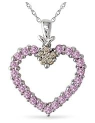 Pink Sapphire and Brown Diamond Heart Pendant in 10k White Gold, 17"