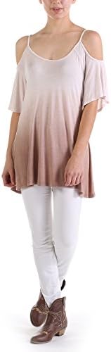 Gemomine Womens Ombre Open Shoulder Top (Taupe, Small)