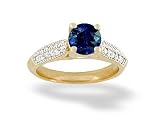 14K Yellow Gold Genuine Round Sapphire and Diamond Engagement Ring