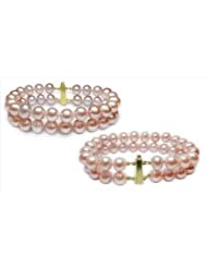 6.5x7mm Peachy Lavender Double Strand Freshwater Cultured Pearl Bracelet - 8 inches