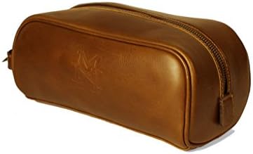 Handsome Maximon Genuine Leather Toiletry Bag For Men - Luxury Lifestyle Travel Gifts For Dad Or The Modern Business Man (Tan Brown Leather, Striped Multicolor Lining )