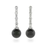 Eve's Addiction Sterling Silver Elegant Onyx Drop CZ Earrings