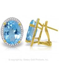 14K Yellow Gold French Clip Earrings with Diamonds and Blue Topaz