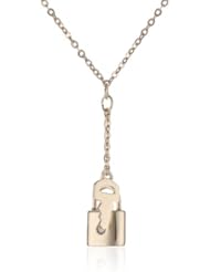 14k Yellow Gold Colored Lock and Key Diamond Pendant Necklace, 18"