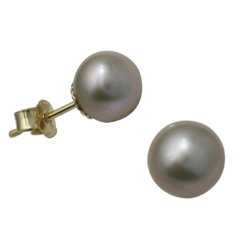 Bella Donna Damen-Ohrstecker Perlen 585 Gelbgold 2 S&uuml;&szlig;wasser-Zuchtperlen grau 8.0 -8.5 mm  Preisvergleich