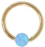 14G 3/8 Light Blue Opal Solid 14kt Yellow Gold Captive Bead Ring