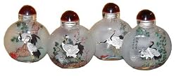 Chinese Four Seasons cranes glass snuff bottles - reverse painted