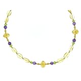 Citrine, Amethyst & Peridot 18k Yellow Gold Necklace, 17