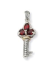 Antique Sterling Silver & 14K Gold Garnet Key Pendant
