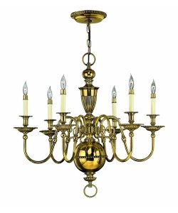 Hinkley 4416BB, Cambridge Large Candle 1 Tier Chandelier Lighting, 6 Light, 360 Total Watts, Brass