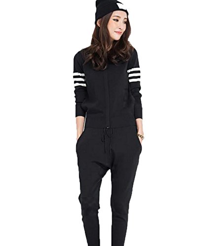 [RSWHYY] レディース トレーナー パーカー 上下セット スウェット ジャージー 春秋 長袖 パンツ 運動着 スポーツ カジュアル 縞柄 サルエル ファッション 通気 ゆったり ストリート
