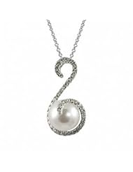 14K white gold 8-8.5mm Akoya cultured pearl and diamond (.23ctw) pendant, 18"