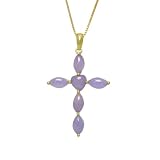 Gold Plated Sterling Silver Lavender Jade Cross Pendant on Chain, 18