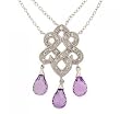 Briolette Cut Amethyst (2 Full Carats) Diamond White Gold Necklace-Milgrain Style Necklace