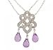 Jewelry : 2 Carat Briolette Cut Amethyst Diamond 10K White Gold Milgrain Necklace