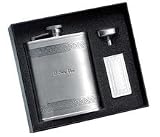 Holiday Flask Gift Set - Personalized for Free - Great Men's Gift Idea - 8 oz. Stainless Steel Flask, Funnel & Unique Money Clip