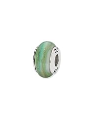 Sterling Silver White And Green And Blue Hand-blown Glass Charm