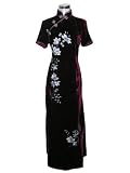 Burgundy silk velvet flower embroidery dress