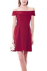 Cotton/Elastane/Polyester Flared-Skirt Off the Shoulder Summer Bridesmaid Dress 