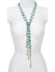 HinsonGayle "Chyenne" Handcrafted Double Strand Turquoise and Cultured Pearl Lariat Necklace (Artisan Collection)