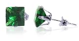 Enchanting .925 Sterling Silver Princess Cut Cubic Zirconia Emerald 7 MM Stud Post Earrings