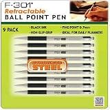 Zebra F-301 Retractable Ball Point Pen, Black Ink, Fine Point (0.7mm), Stainless Steel (9-Pack)
