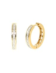 White Round 0.12 CT Diamond Hoop Earrings 14 KT Solid Yellow Gold