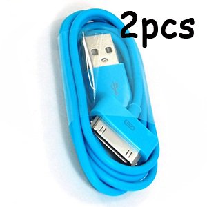 Bluecell 2 Pack Aqua Blue Color USB Sync Data Cable for Iphone 4 4S 3g/s Ipod + Bluecell Cable Tie