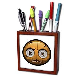 TNMGraphics Halloween - Button eyed Pumpkin - Tile Pen Holders-5 inch tile pen holder