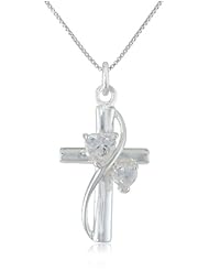 Sterling Silver Cubic Zirconia "Faith Hope Love" Cross Pendant Necklace, 18"