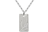 14K White Gold Hand-Crafted Matte-Finish Plate Pendant, Enhanced with a Pave Set Diamond Branch, Sliding on a 17 Open-Link Necklace.