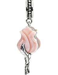 Sterling Silver Pink Natural Mother of Pearl Tulips Dangle Charm, Fits Pandora and All Brands Charm Bracelets and Necklaces