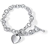 Sterling Silver Heart Charm Toggle Bracelet