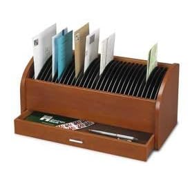 Deluxe Wood Bill Organizer with Drawer in Oak