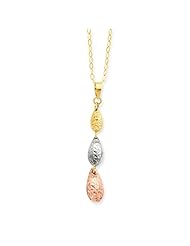 14k Gold Tri-color Puff Teardrop Necklace