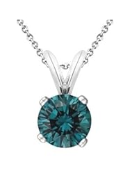 0.75 CT Round Blue Diamond Solitaire Pendant in 14K White Gold