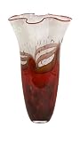 15.5" Bellfinio Sultry Red and White Ruffled Glass Table Top Vase