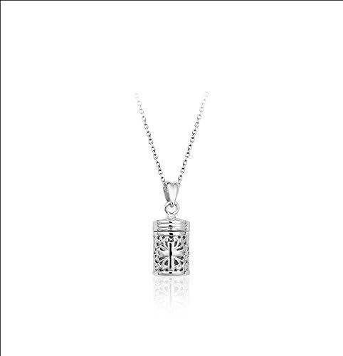 18k White Gold GP Filigree Cross Perfume Bottle Ladies Gift Pendant Necklace