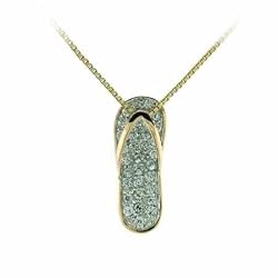 Vermeil (24K Gold Over Sterling Silver) and Silver Two Tone Simulated CZ Flip Flop Sandal Pendant