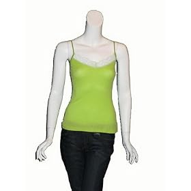 WOO Ribbed Lace Cami in Kiwi Green