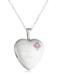 Momento Lockets Sterling Silver Heart Shaped "I Love You" Locket with Rose Necklace