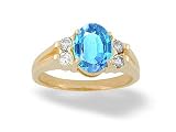 14K Yellow Gold Genuine Oval Blue Topaz and Diamond Ring