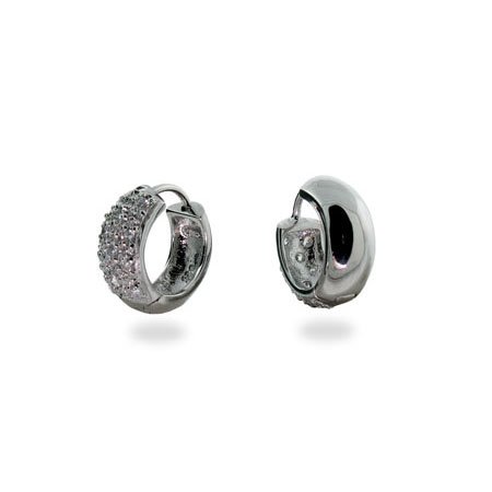 Eve's Addiction Sterling Silver Pave CZ Reversible Huggy Earrings