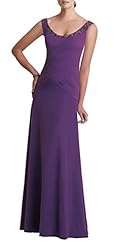 Plus Size A-line Dropped   Waistline Illusion Ruched Beaded Sleeveless Cowl Neck Scoop Neck Mother-of-the-Bride Dress  with a Brush/Sweep Train 
