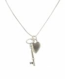 Necklace - N197 - Pendant - Heart & Key - Brushed Silver Tone Metal - 16-1/2 + 3 Extension Chain