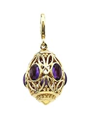 14K Yellow Gold Genuine Amethyst Cabochon Charm