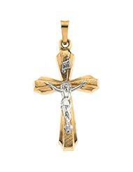 Two Tone Crucifix Pendant 14K Yellow/White Gold 24.50X16.50 mm