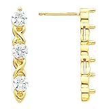 14K White or Yellow Gold Three-Stone Diamond Earrings - 0.50 Ct., 1.00 Ct. or 1.50 Ct. (ALSO AVAILABLE WITH GEMSTONES)